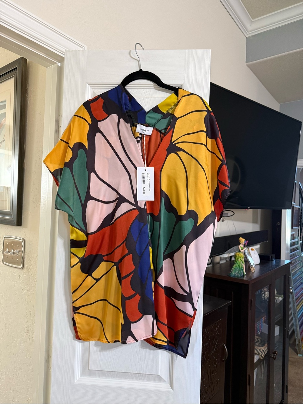 Adrienne Multicolor Abstract Floral Short-Sleeve Blouse